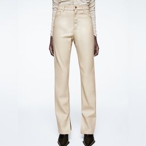 Zara Pants & Jumpsuits | Zara Cream Faux Leather Flare Pants NWT